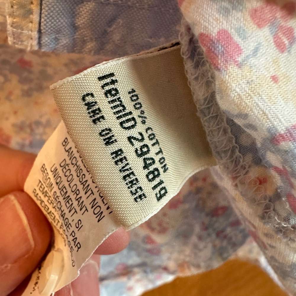 L.L. Bean Pastel Floral Button-Down Short Sleeve Shirt - Light Blue & Pink - Picture 4 of 4